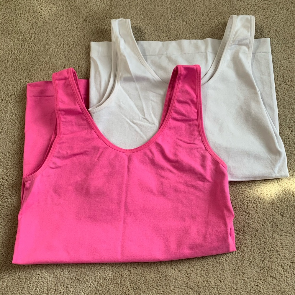 Reebok Pink & White Fitted Workout Tops Small